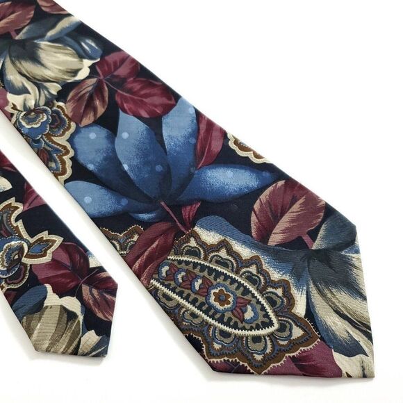 Robert Talbott Omaggio Floral Print Blue Red Wide Silk Tie - Picture 1 of 6